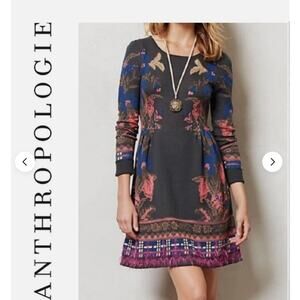 $188 Anthropologie M Knitted & Knotted Floral Winter Embroidered Sweater Dress